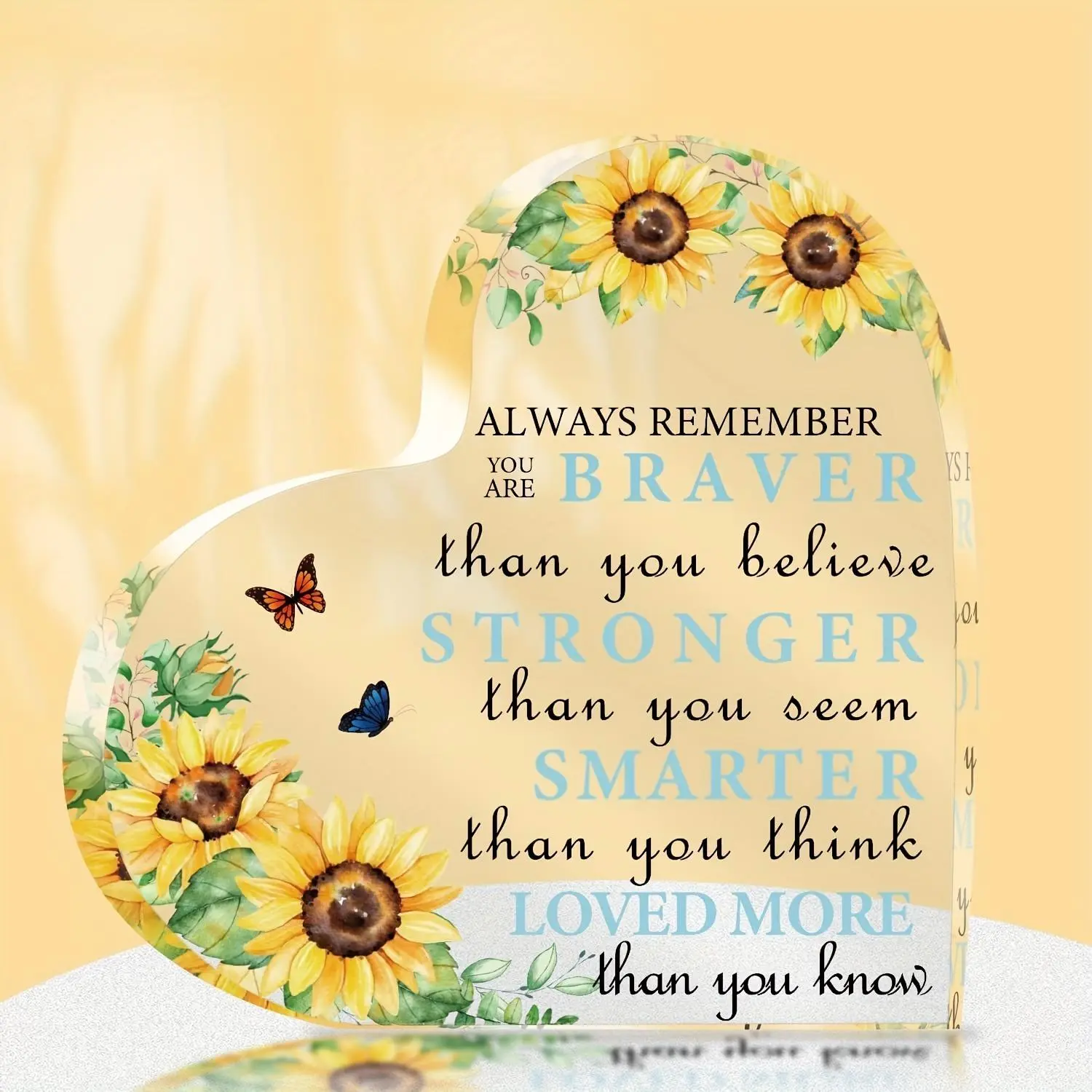 Sunflower Pattern Acrylic Heart Shaped Ornament, Acrylic Plaque Sign, Inspirational Gift, Desktop Decoration for Home Office, Gift for Friend & Family