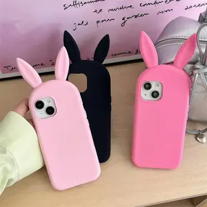 Cute Rabbit Ear Design Phone Case, 3D Silicone Phone Protective Cover, Decorative Phone Protector, Phone Accessories Compatible with iPhone 12 13 14 15 16 Pro Max, Casing
