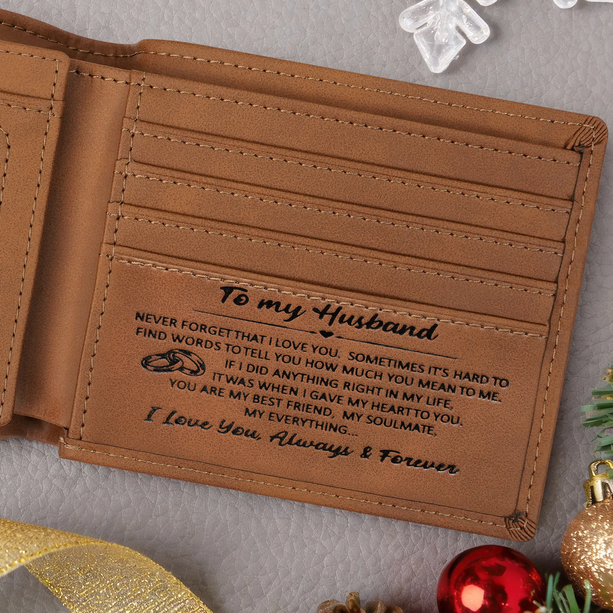 Customized Leather Front Pocket Wallet - Slim Wallet RFID Minimalist Credit Card Wallets for Men- Personalized Gift (to My Husband)