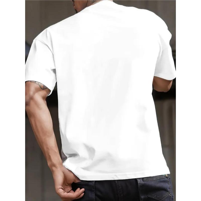 Men's Casual Lowrider Graphic T-Shirt - Short Sleeve, Crew Neck, Summer & Spring Wear, White with Black Print, Lightweight Polyester Blend, Machine Washable, Casual T Shirts