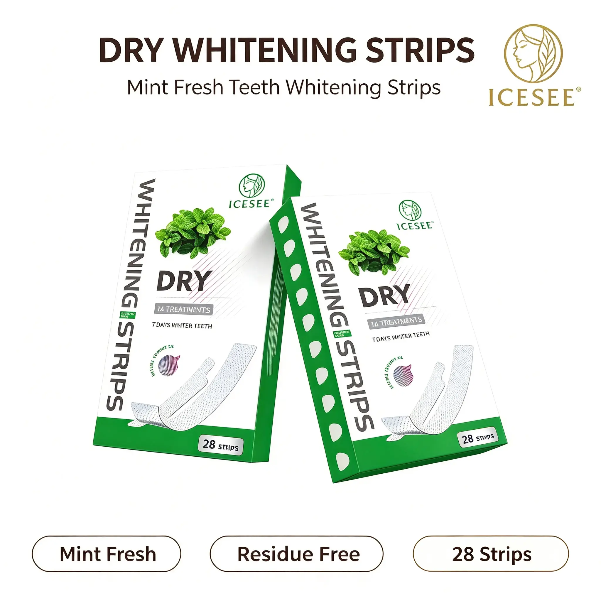 ICESEE Mint Whitening Strips – 14-Day Treatment – Peroxide-Free & Safe for Enamel – Non-Sensitive, Dry Strip Technology#summerwins #dealsforyoudays