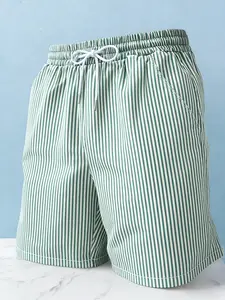 Men's Summer Lightweight Breathable Striped Drawstring Shorts, Casual Loose Fit Beach Vacation Knit Shorts with Pockets