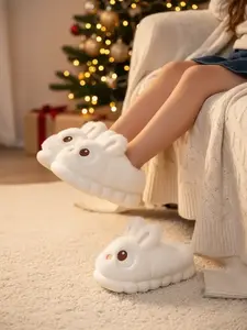 Unisex Kids' Winter Thickened Warm Cotton Slippers Adorable Fluffy Rabbit Design Christmas New Year Home Indoor Holiday Gift