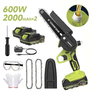 PULITUO Wireless Mini 6-Inch Battery Powered Saw, 2000mAh Battery, 600W Motor, Automatic Oil Pump, Safety Lock, Lightweight Portable Multifunction Wood Chainsaw, Ideal Garden & Hardware Cutting Tool Gift