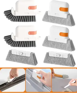 Groove Gap Cleaner Tools Set - Hand-held with 6 Pcs Brush, Dustpan, Tweezer & Replacement Cloth for Sliding Door and Sill - Cleaning Comfortable Pack
