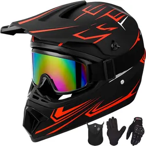 Youth Kids and Adult Motocross Helmet Motorcycle Dirt Bike Off-Road Mountain Bike BMX MX ATV Helmet with(Gloves Goggles Mask) 4Pcs Set - DOT Approved(S,M,L,XL)