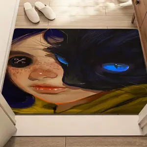 1pc Coraline Ghost Mother Half Face Cat Oil Painting Rug, Polyester Rug, Durable Non-Slip, Ideal for Entrance/play Area Decor, Dark Art Home Decoration