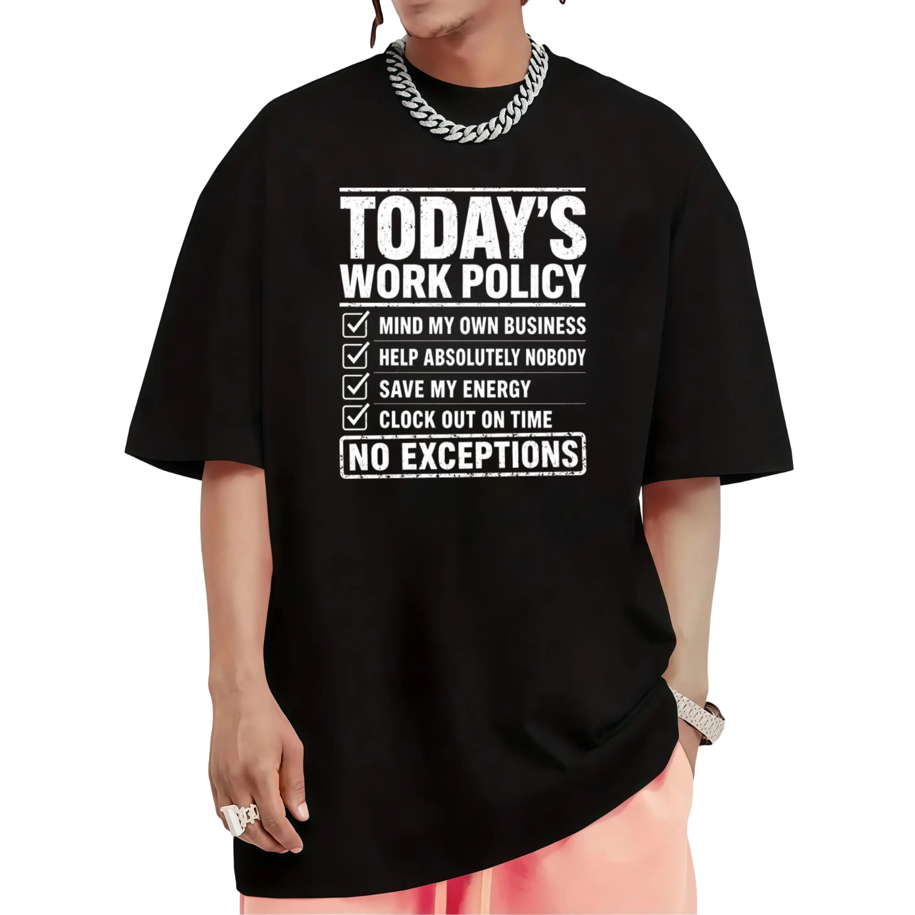 Today’s Work Policy Shirt, Funny Office Work Quote Graphic T-Shirt, Clock Out On Time Checklist Tee, Casual Cotton Top