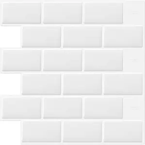 White Peel and Stick Subway Tile Brick Backsplash Self Adhesive Wall Tiles for Kitchen Bathroom, 10-Sheet, 12"12"