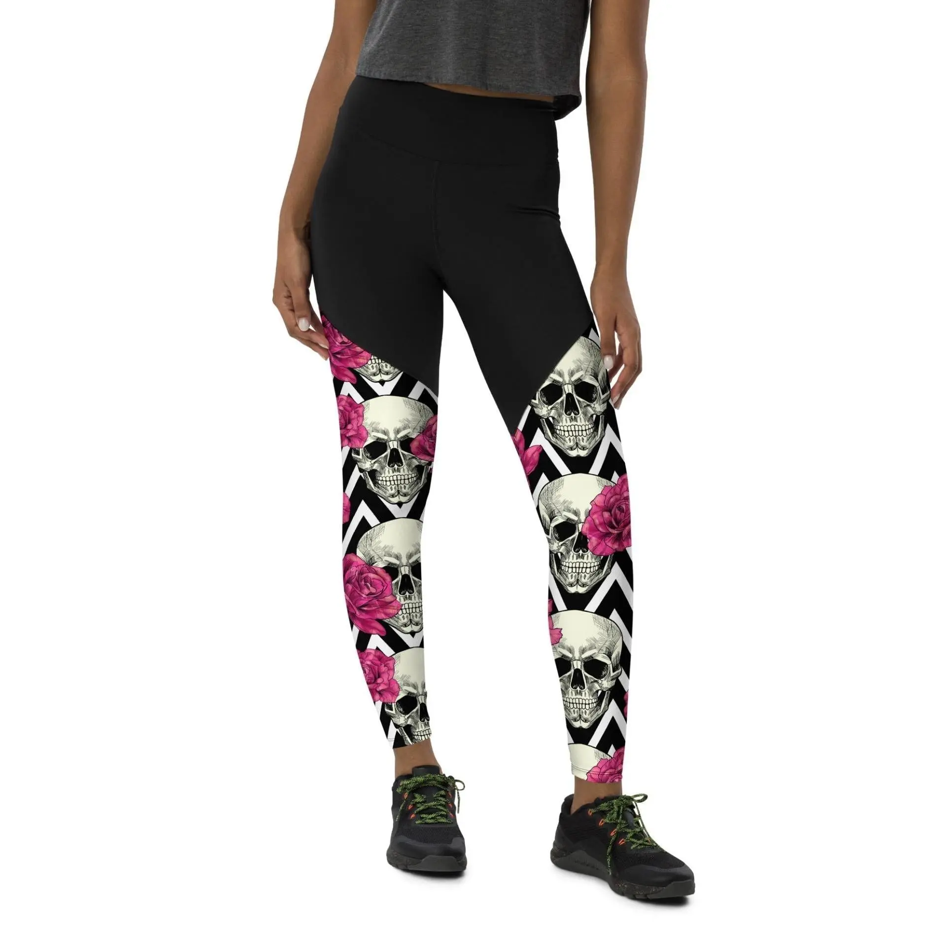 Pink Roses and Skulls Compression Leggings