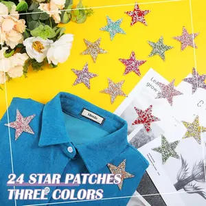 24 Pieces Star Patches Iron on Rhinestone Adhesive Sequin Glitter Star Patches Appliques for Clothing Jeans Repair Decoration(2.36 Inch,Mixed Color) summervibes