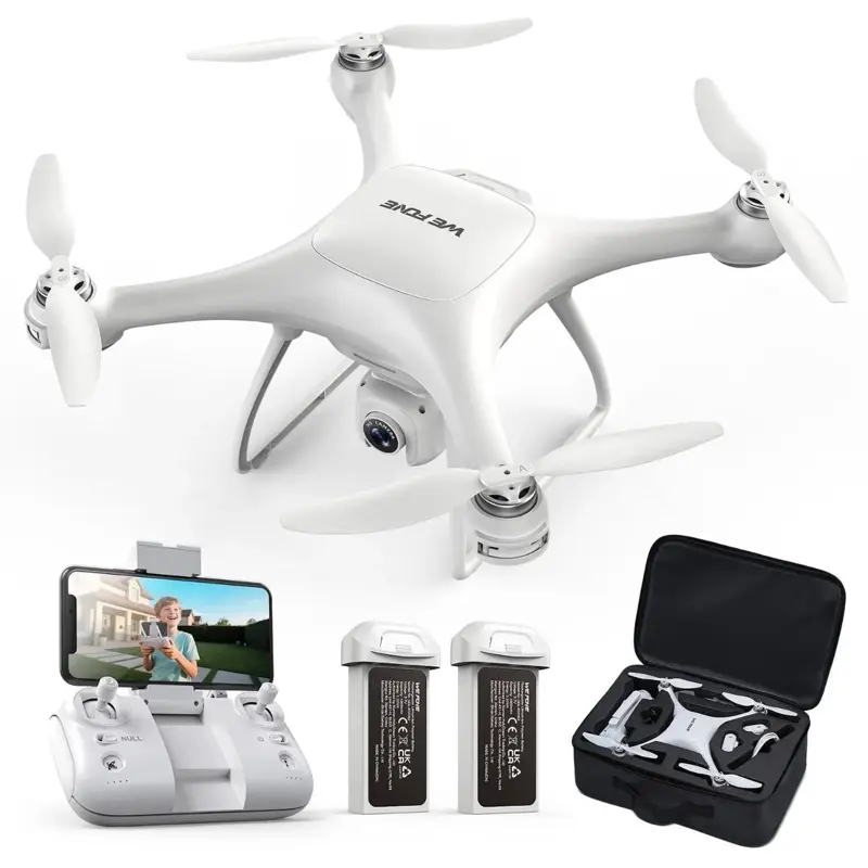 Wefone WF22 Drone with Camera for Kids and Adults, Lightweight, Optical Flow, 2 Batteries, White