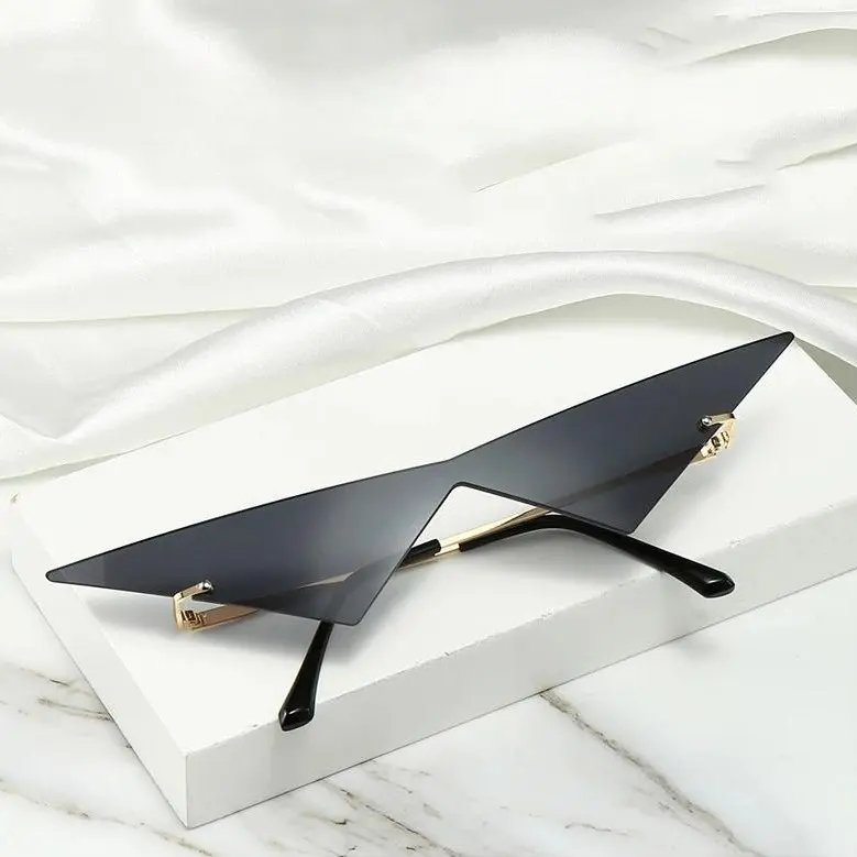 Oversized Rimless Cat Eye Sunglasses for Women-Men, 1-Piece Lens Triangle Frame Retro Fashion UV400 Sun Shades Eyewear