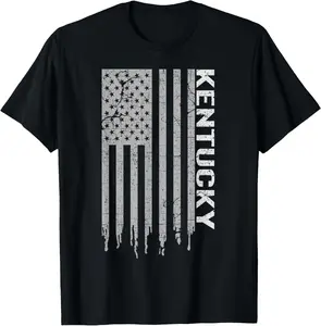 Kentucky USA Flag Patriotic American Kentucky T-Shirt top，cool tees，100%cotton  shirt  for  women