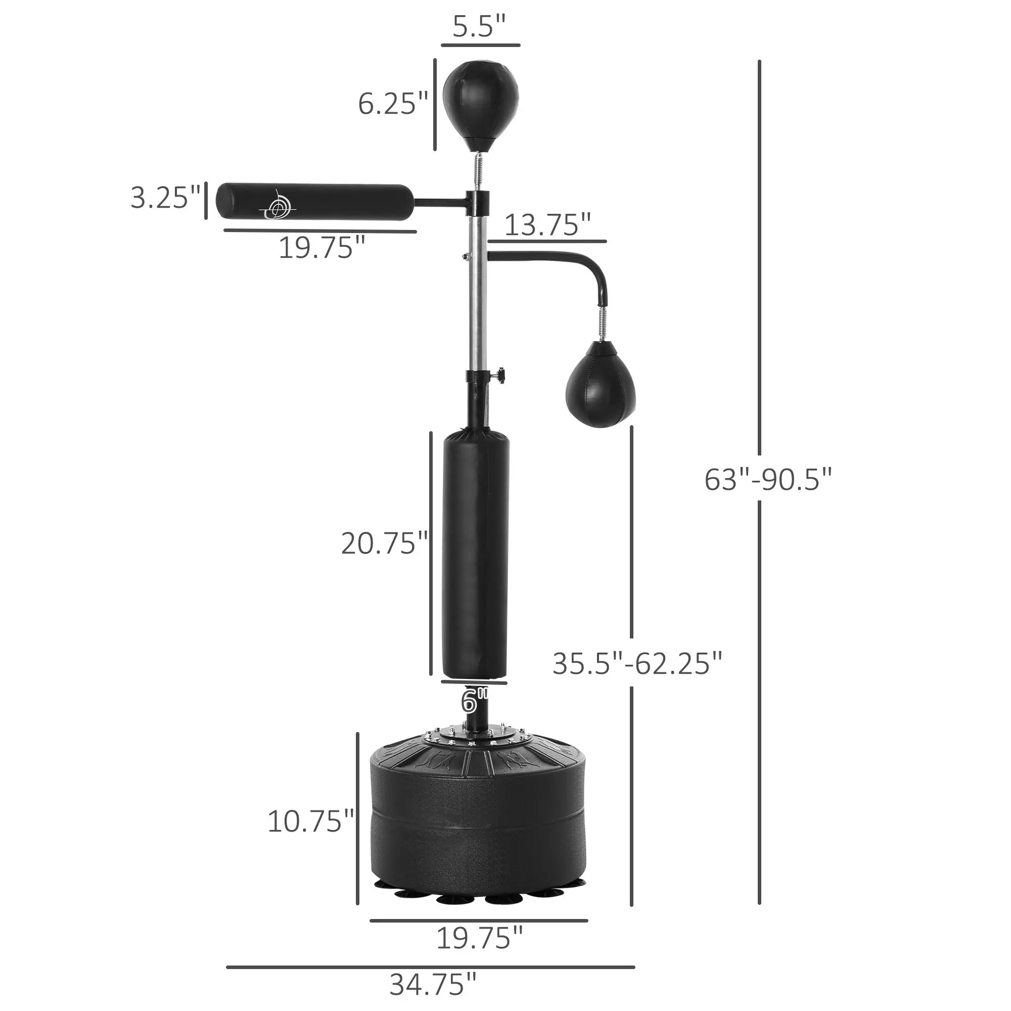 Lightweight Exercise Ball / Portable Fitness Ball Punching Bag with Stand Heavy Duty Boxing Set Sports Black 34.75"L x 19.75"W x 63"-90.5"H PU