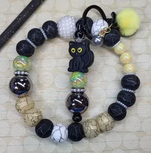 🕸️ Halloween Wristlet Keychain Combos – Beaded Bar Keychain & Wire Wristlet Set | Festive Fall Accessories