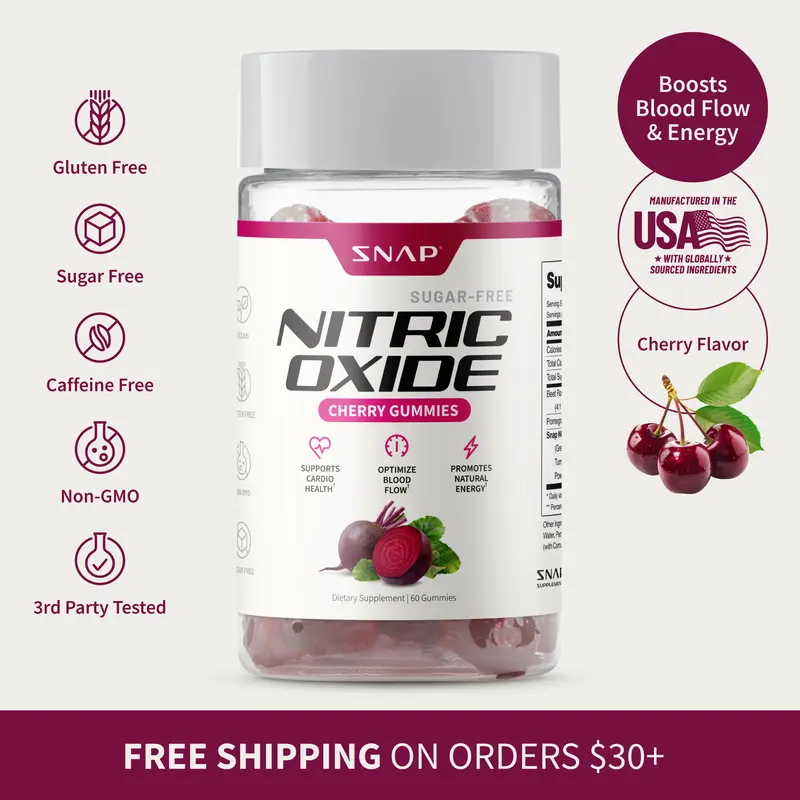 Snap Supplements - Sugar Free Nitric Oxide Beet Root Gummies - Heart Health, Energy Boost - Circulation - Nitric Oxide Booster - 3rd party tested