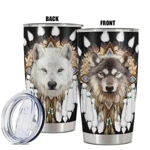 20oz Tumbler, 1 Count Wolf Pattern Stainless Steel Cup, Insulated and Durable Cup, Great Gifts for Wolf Lovers and People Who Love Indian Culture, Drinkware, Bottles, Insulated Water Bottle