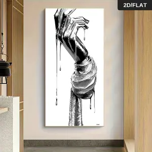 Modern Art Black Silver Abstract Hand Decorative Painting Living Room Entrance Corridor Wall Art Unframed Canvas Painting Home Soft Decoration Mural High Definition Spray Painting 2D Flat Wall Art