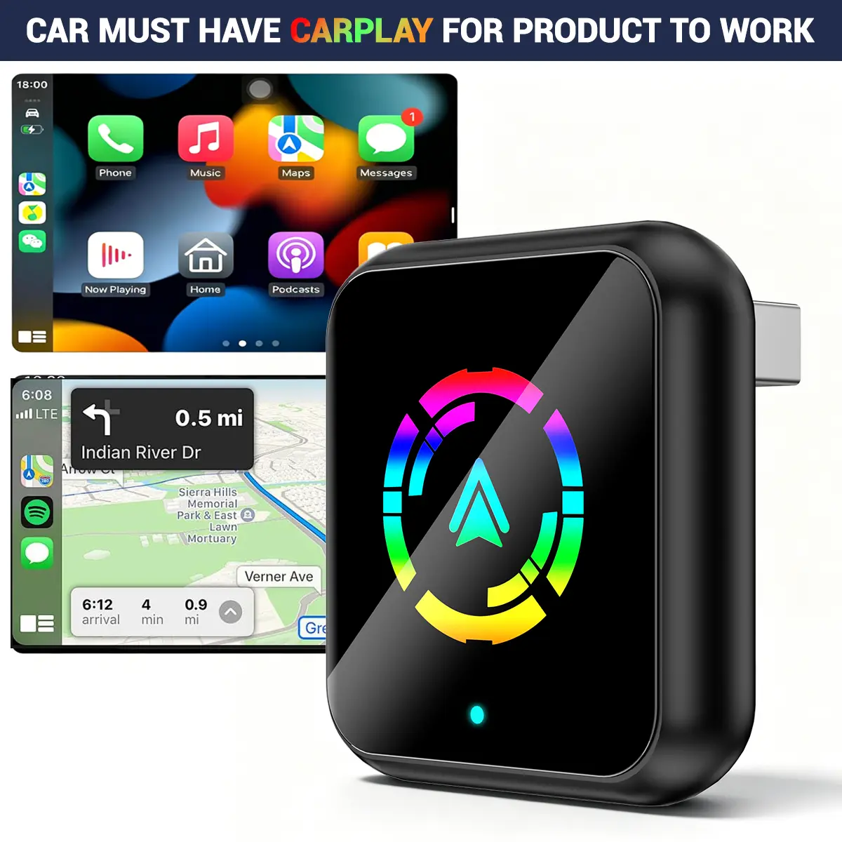 2026 Wireless CarPlay Adapter for iPhone/Android - Quick Connect, Hands-free Calling Support, CarPlay Dongle with Electronic Charger