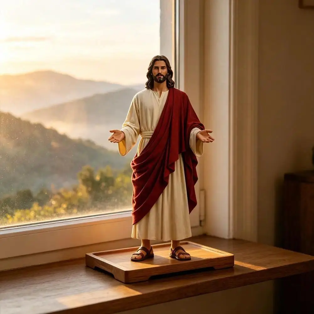 5 Inch Jesus Figurine with Open Arm Hand Painted Religious Jesus Statue Resin Christian Sculpture Jesus Figure Home Decor