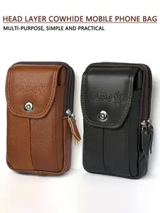 New Men's Genuine Leather Waist Bag, Casual Waist Bag, Multi-Functional Belt Phone Case, Small Hanging Pouch, Crossbody Bag, Stylish and Practical, Bum Bag, Zipper Belt Bag, Zipper Fanny Pack