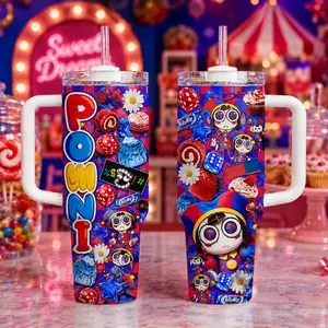 The Amazing Digital Circus Pomni Tumbler 20Oz 40Oz, The Amazing Digital Circus Stainless Steel Insulated Cup With Handle & Straw