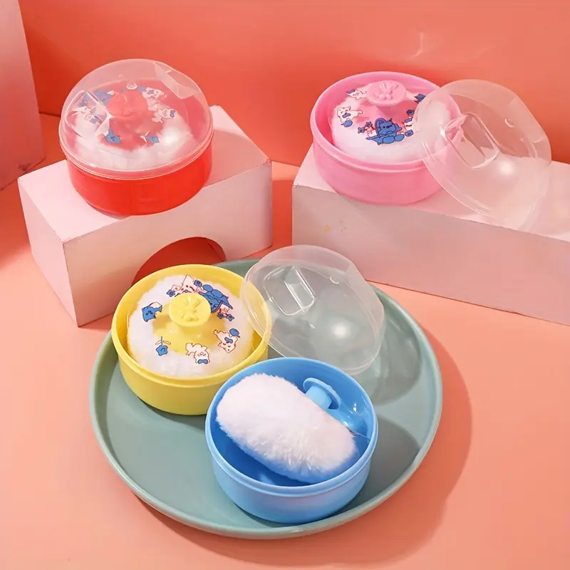Flocking Powder Puff Set, Soft Portable Talcum Powder Beauty Tool with Storage Box for Makeup Application