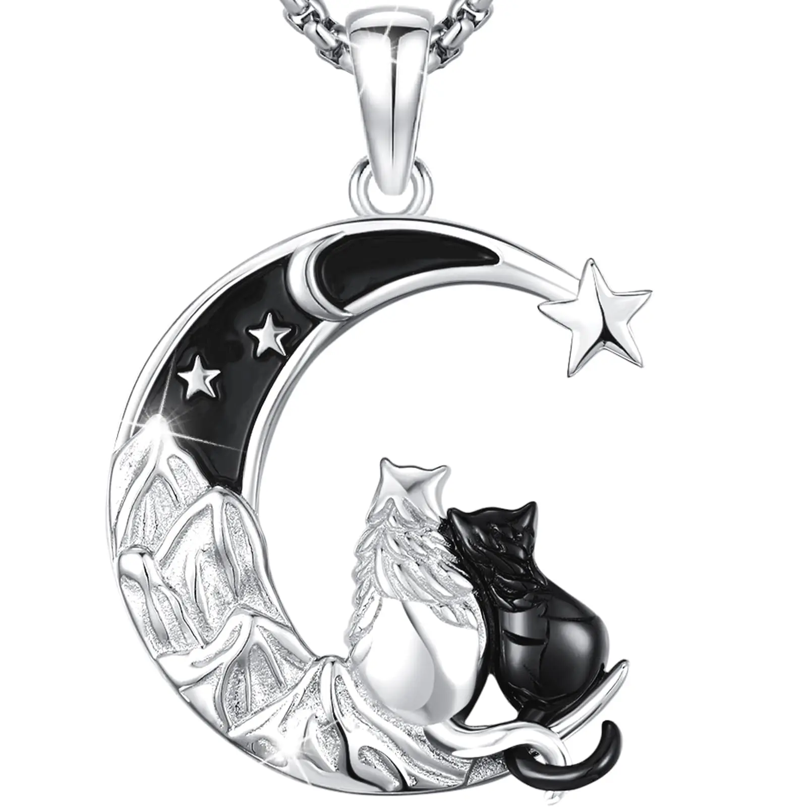 Audinceed Black Cat Necklace, S925 Sterling Silver Cat Pendant Cute Animal Symbol Jewelry Gift for Women Men Cat Lovers