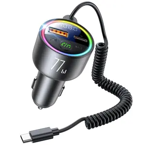 77W BT 5.4 FM Transmitter Car Adapter [PD3.0 65W+12W Fast Charging] BT Car Adapter [Deep Bass&Lossless Call Sound] Radio Bluetooth-compatible Transmitter for Car HiFi Mic & Colors LED Display, Multifunctional Charger, USB Smart Charger