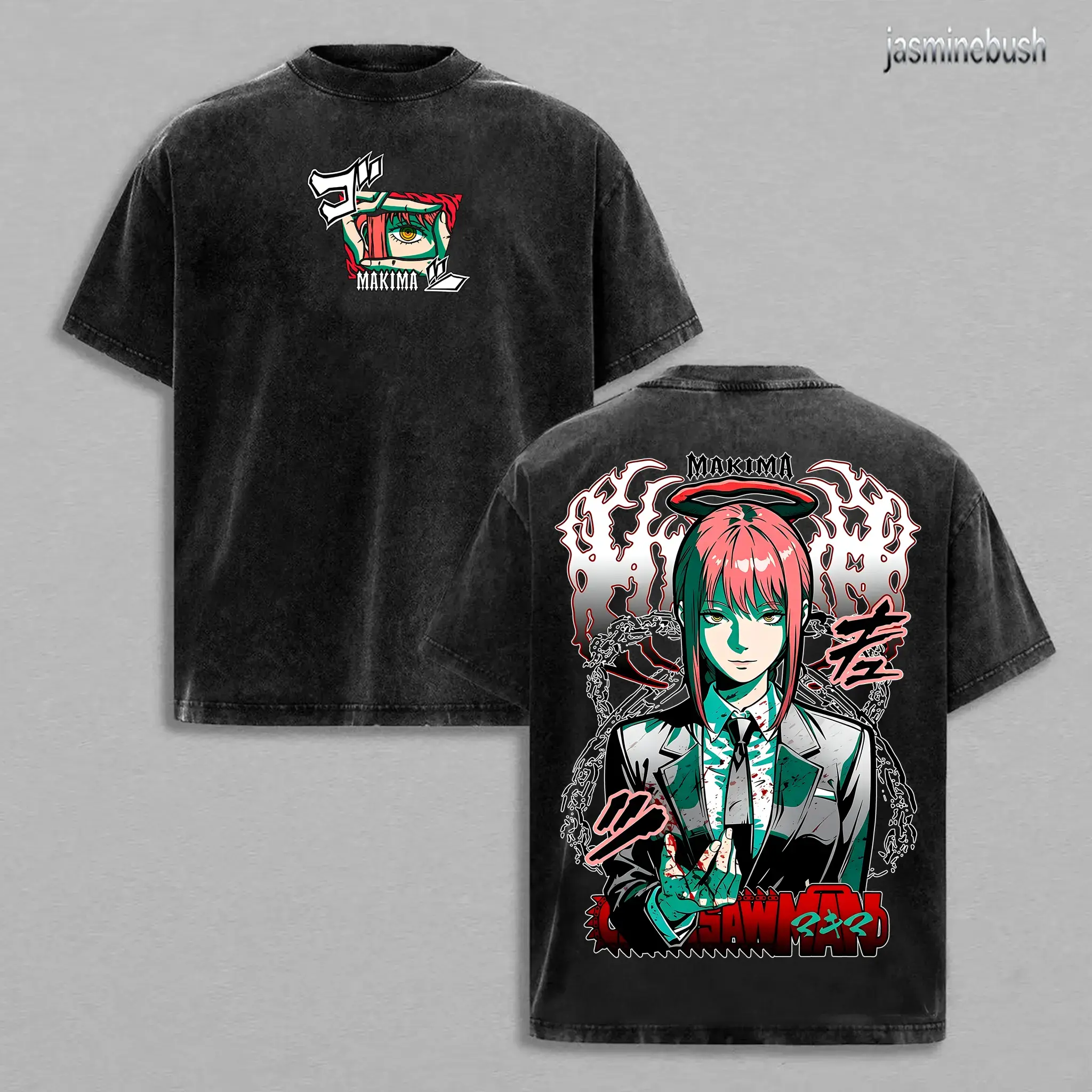 Makima Chainsaw Man Shirt Vintage Washed Tee | Control Devil Anime Graphic Tee | Makima Fan Art Streetwear | Cool Japanese Manga Shirt Gift for Anime Lovers