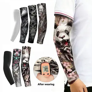 UPF 50 Cooling Arm Sleeves Men Women Sun Protection UV Block Ice Silk Arm Cover for Driving Golf Fishing Cycling Running Fake Tattoo Summer Heat Relief Prevent Farmer Tan Motorcycle Gear Compression Arm Support
