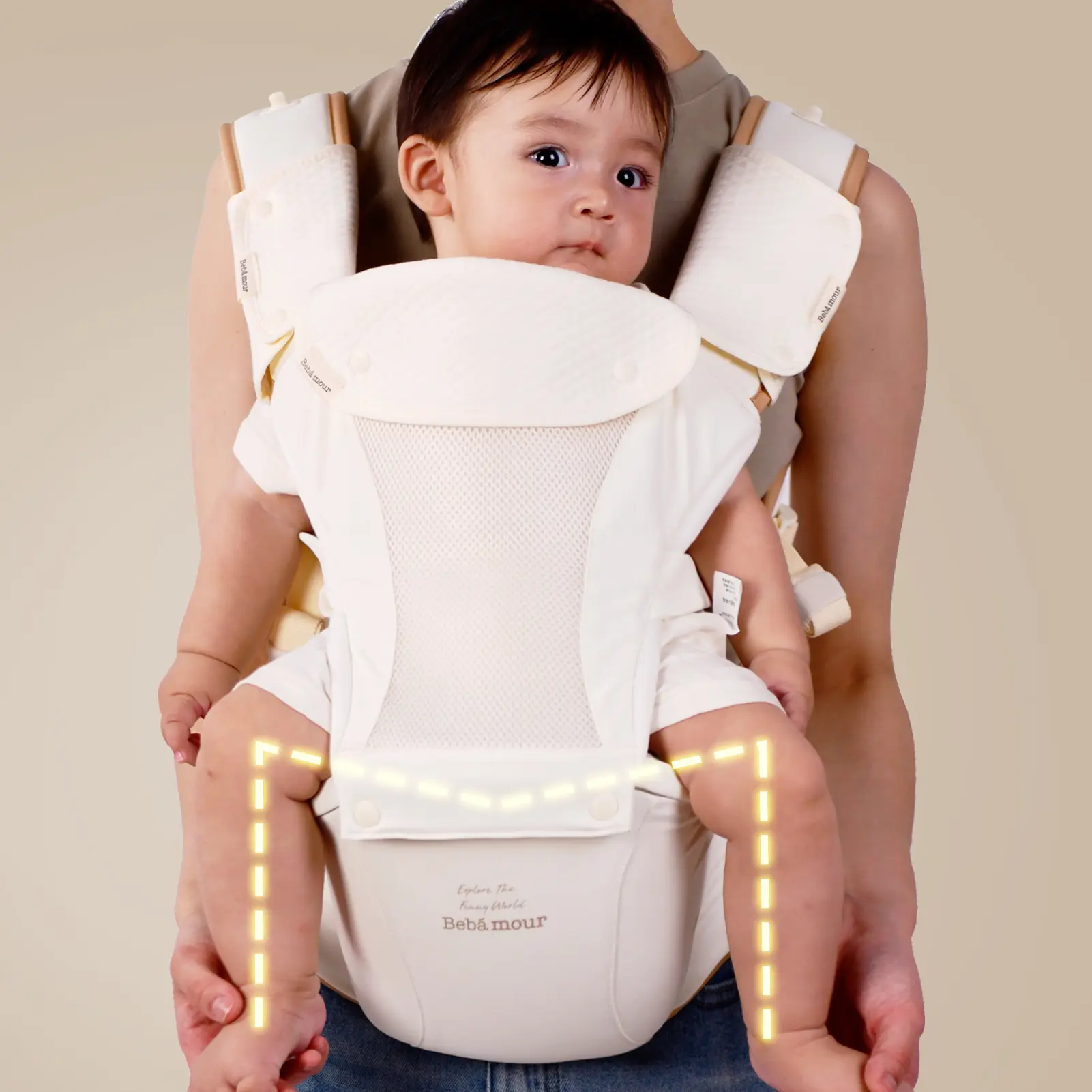 BEBAMOUR Adjustable Ergonomic Baby Carrier with Hip Seat, All-Position Breathable Mesh for Newborn to Toddler, Hands-Free Design with Hood & 3 Teething Pads, Hands Free Carrier, Adjustable Ergonomic Carrier