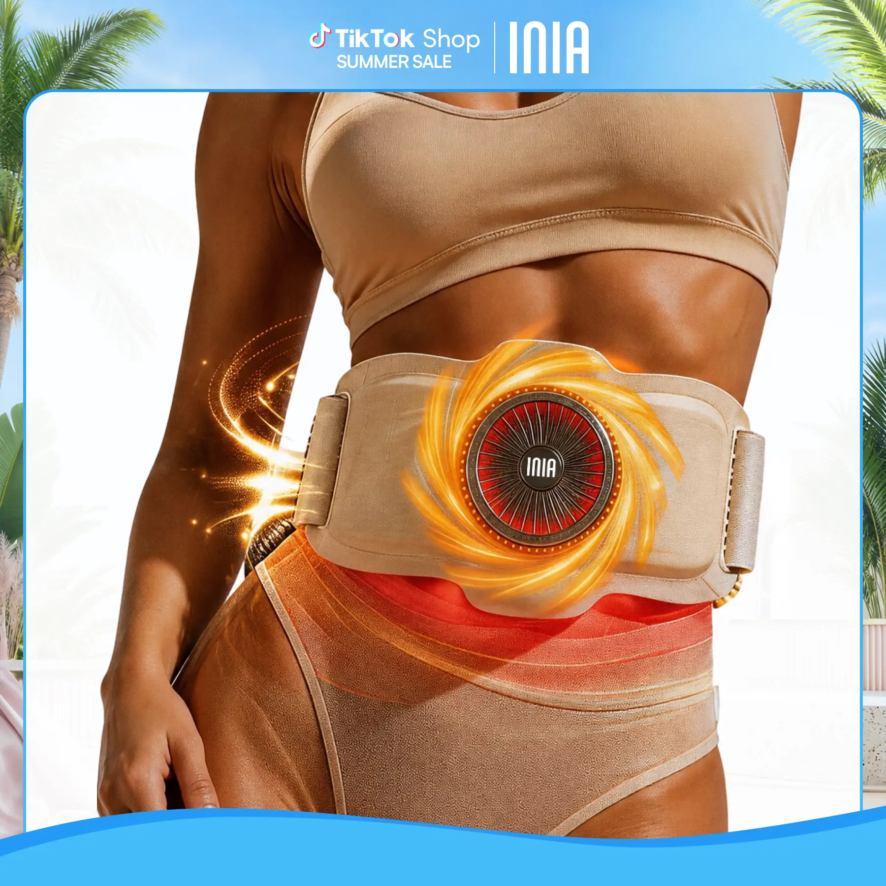 INIA TURBO All-in-One Wearable Body Sculpting Belt, 3-Engine Synergy: 1000+ RPM Vibration, Bipolar EMS, Red/NIR Light & Heat for Core Toning & Waistline Sculpting, Smart Wellness Gift for Women