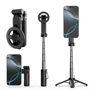 2025 New 4-in-1Multifunctional Magnetic Selfie Stick 360 Rotation, Compact & Stylish, with Wireless Bluetooth Control, Magnetic Phone Holder for Selfies/Video Recording/Vlogging, Compatible with Most Phone Modes