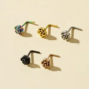 Rose Flower Decor Nose Stud Nose Ring - Fashionable Stainless Steel Body Piercing Jewelry