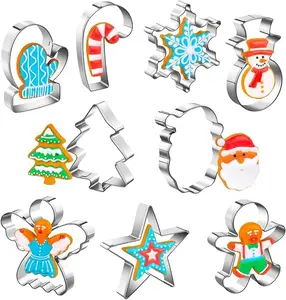 Christmas Cookie Cutters Set of 9 Pieces, Metal Shapes for Winter Holiday: Christmas Tree, Snowflake, Gingerbread Men, Angel, Star, Mitten, Candy Cane, Snowman