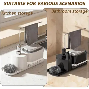 4-in-1 Kitchen Soap Dispenser Set with Tray Sponge Holder Dish and Hand Soap Dispenser Kitchen Storage Organizer Kitchen Gadgets