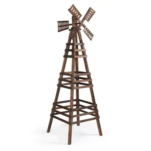 【Father's Day Gift】 3-Tier Joined Carbonized Color Wooden Windmill 70x70x202cm Outdoor Garden Decor