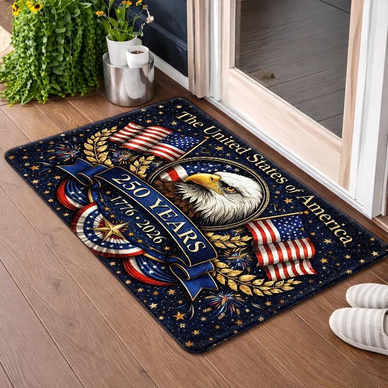 1pc, 2pcs, 3pcs 250Th Anniversary Commemorative Mat, 1776-2026 Flag Decorative Foot Mat, Fleece And Non-Slip Rubber Backing, Durable And, Machine Washable