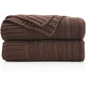 Brown Throw Blanket for Couch, Soft Cozy Lightweight Stripe  Knitted Throw Blanket for Sofa, Living Room , 50"X60"
