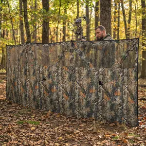 Camping Hunting Blind 3 Panel Blind See Through 176 x 58.3 Inch Camouflage Hub Style Pop Open No Pole Insertion for Turkey Deer Wildlife Observation