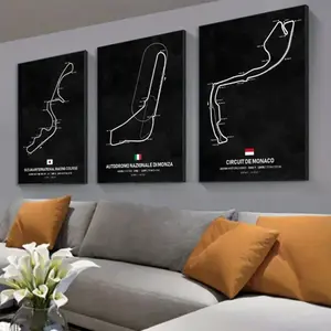 3 Pieces Racing Track Canvas Art Prints, Vintage Classic Racing Wall Mural, Sports Themed Home Art, Industrial Gallery Decor, Dark Tone Poster, Wall Decor for Living Room and Bedroom, Framed or Unframed Options Available.