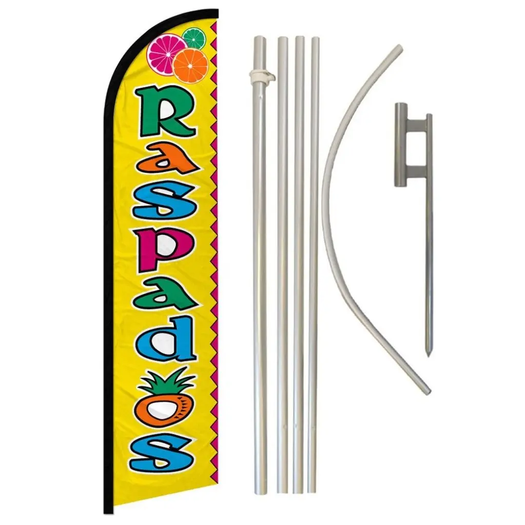 Best Quality 11.5x2.5ft Super-Knitted Polyester Advertising Flag Windless Complete Kit - Printable Banner with Curved Sleeve, Steel-Aluminium Pole, Easy-Install Outdoor Display for Party Backdrops