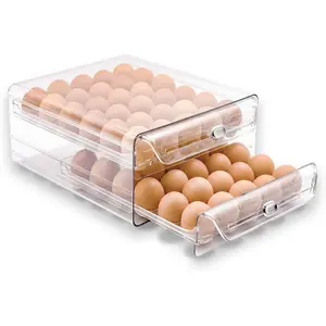 Egg Holder for Refrigerator,60 Eggs Clear Drawer Organizer,2 Layer Stackable Egg Holder Egg Trays,Egg Storage Container with Time Scale for Fridge Countertop Cabinet