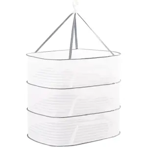 Drying Rack 3 Layer Hanging Mesh Net Foldable Herb Dryer for Herbs Fruits Vegetables Plants