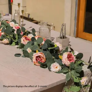 Artificial Flowers Garland Spring Eucalyptus Garland Vintage Fake Flower Peony Rose Vine Mixed Flowers Greenery Decorative Wall Hanging Plant for Wedding Arch Door Arrangement Party Decor Artificial Bouquets
