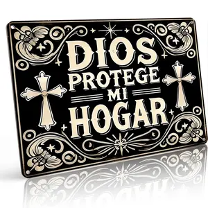 Dios Protege Mi Hogar Spanish Christian Home Blessing Aluminum Metal Sign - 8x12 Inch Rustic Cross Wall Decor for Home, Entryway, Porch & Christian Home - Inspirational Gift for Believers, Spanish Speakers & Religious Home Decor Enthusiasts