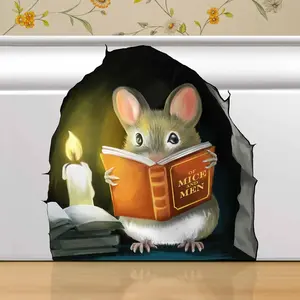 Mouse Reading Book Wall Decor Sticker Decal for Kids Room Classroom Home Bedroom Bookcase Adorable Decor for Book Lovers Children