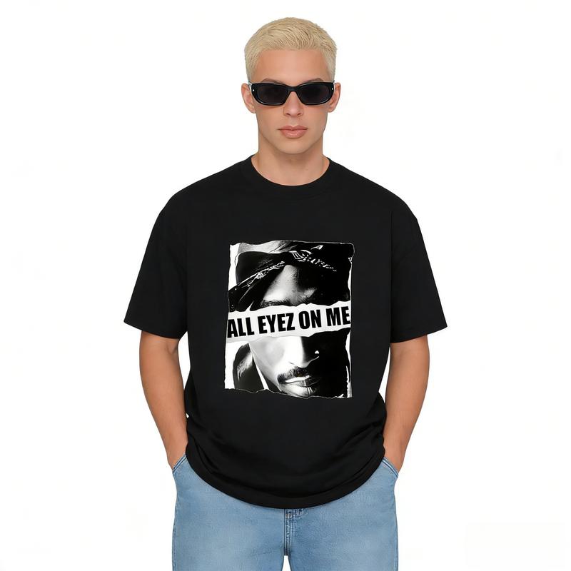Funny Graphic Tee Women's ALL EYEZ ON ME 2PAC Pattern T-Shirt - Cropped Top with Eye-catching Rapper Portrait, Stretch Crew Neck Suitable for Hip Hop Performances and Daily Wear - Machine Washable Y2K Streetwear, Hip Hop T-Shirt, Spring Outfit, Unique Pie